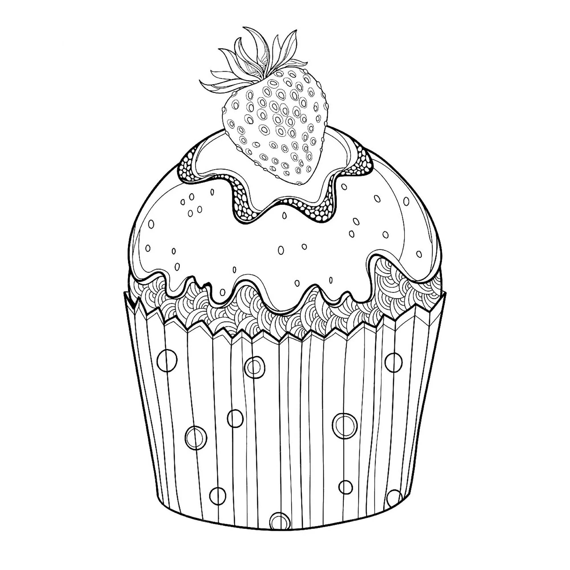 Cupcake con molti dettagli (Pagina Cupcakes e Dolci da Colorare per bambini)
