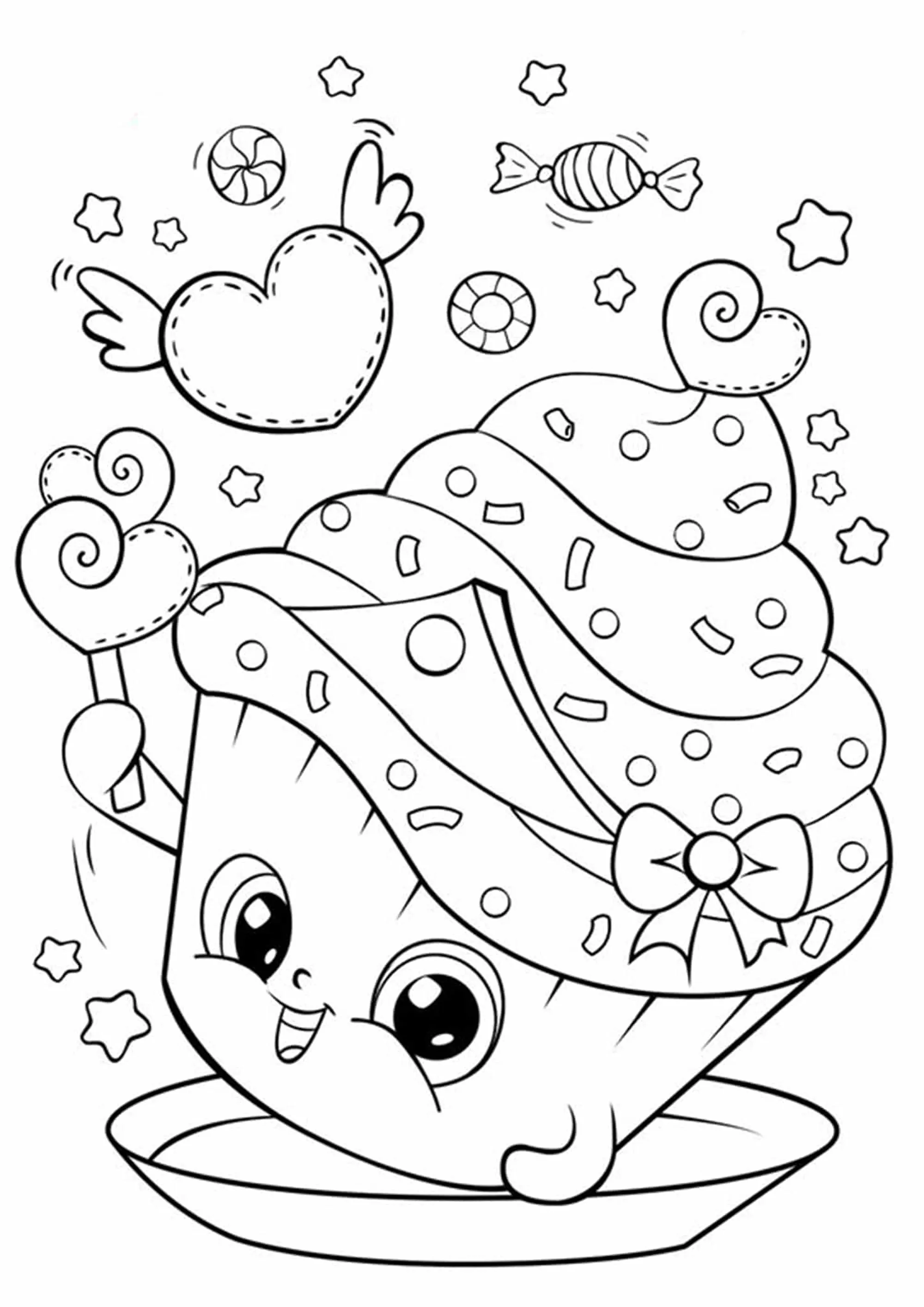 Piccolo cupcake sorridente e goloso (Pagina Cupcakes e Dolci da Colorare per bambini)