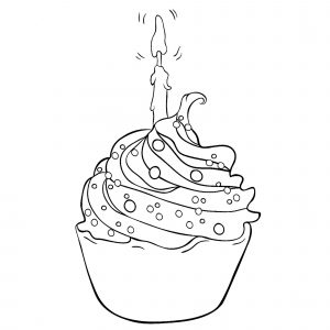 Pagina Cupcakes e Dolci da Colorare per bambini : Buon compleanno con questo cupcake.