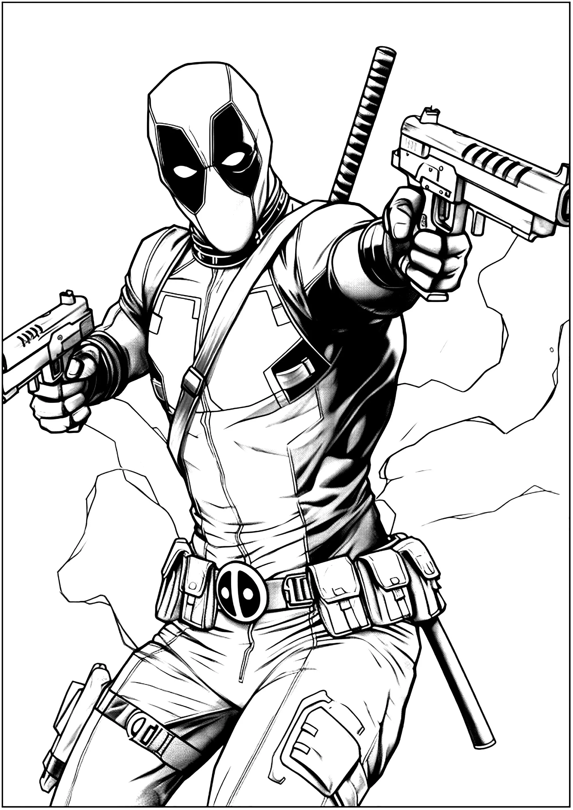 Deadpool e le sue pistole (Pagina da Colorare per bambini)