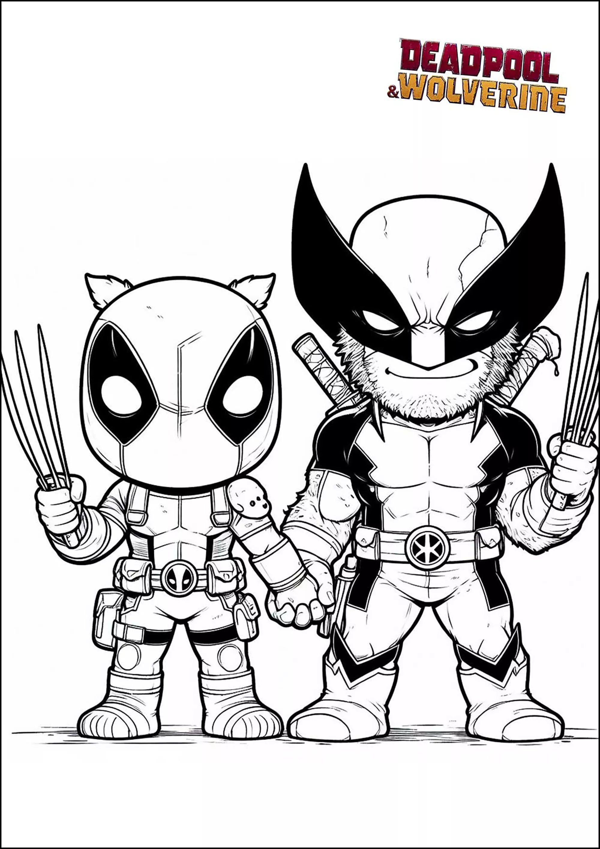 Deadpool e Wolverine: finalmente riuniti. (Pagina da Colorare per bambini)