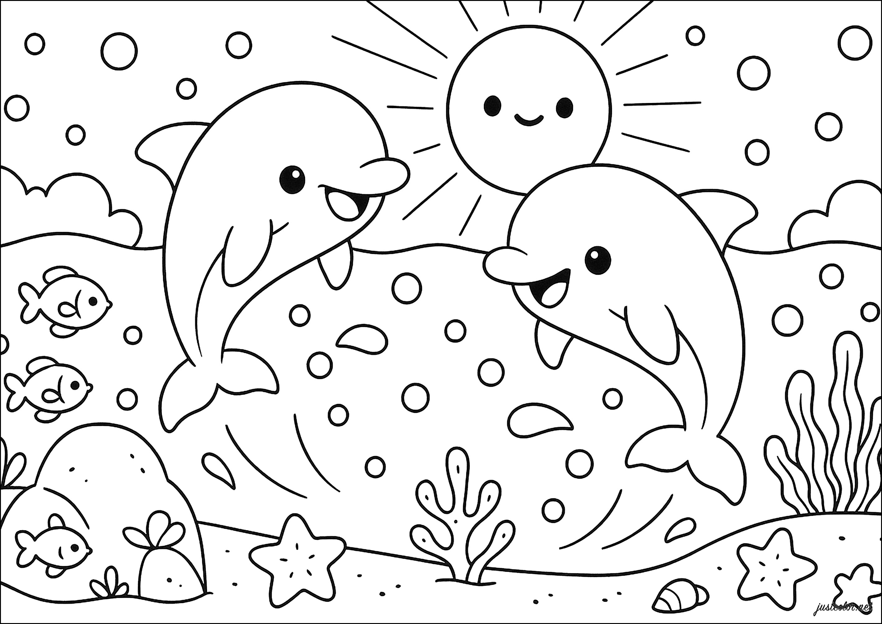 Salto dei Delfini (Pagina da Colorare per bambini)