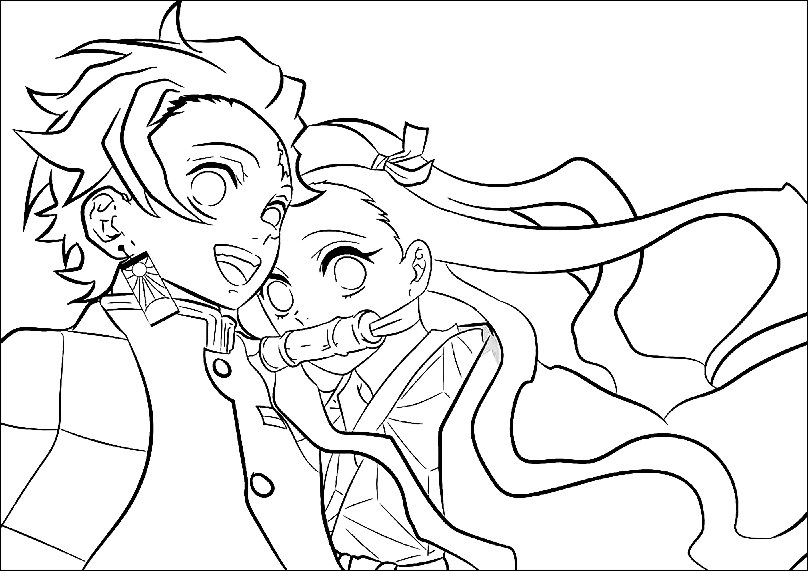 Tanjiro Kamado e Nezuko Kamado (Pagina Demon Slayer da Colorare per bambini)
