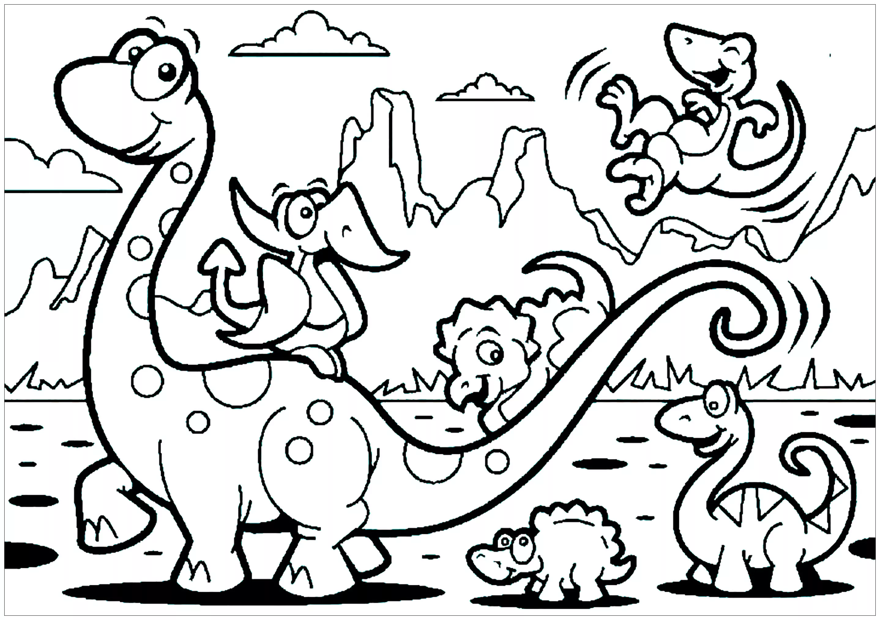 Famiglia di dinosauri (Pagina da Colorare per bambini)