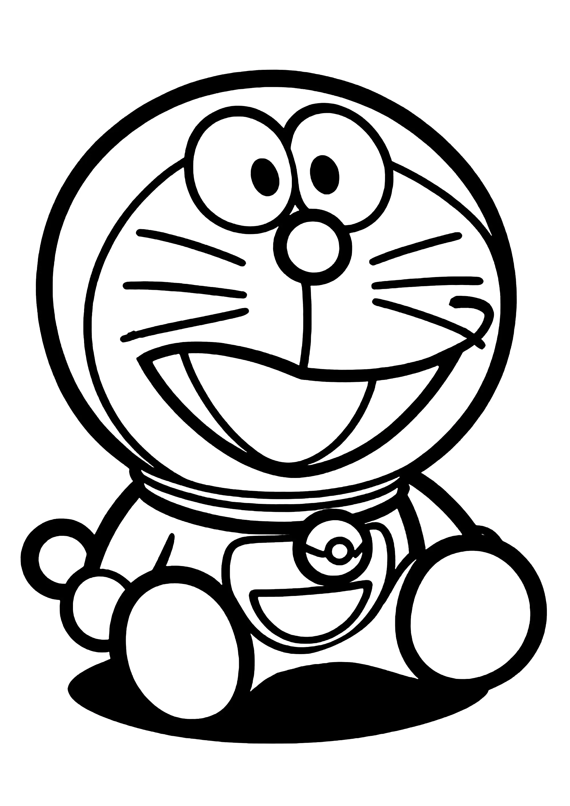 Doraemon (disegno semplice con linee spesse) (Pagina da Colorare per bambini)