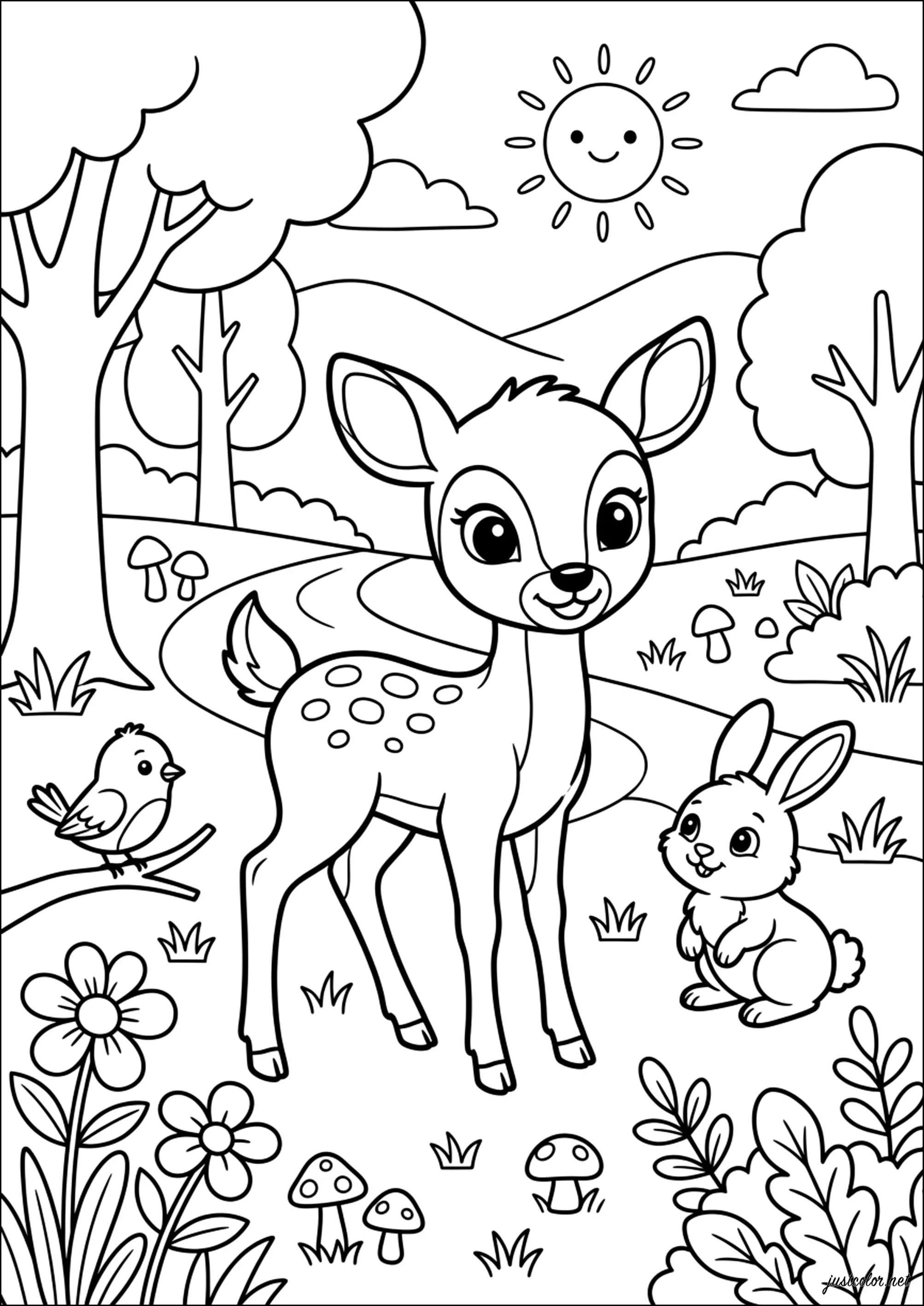 Faone nella Radura Incantata (Pagina Faon da Colorare per bambini)