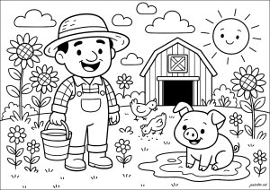 Buona giornata alla Fattoria (Pagina da Colorare)