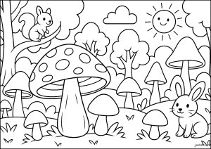 Funghi giganti (Pagina da Colorare)