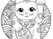 Pagine Gatto portafortuna da Colorare per bambini