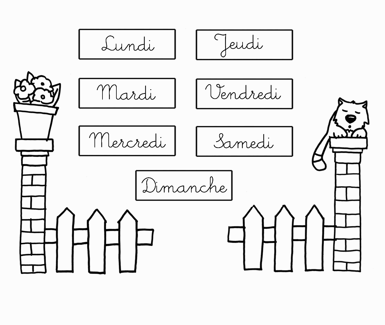 Disegno gratuito dei giorni della settimana da stampare e colorare