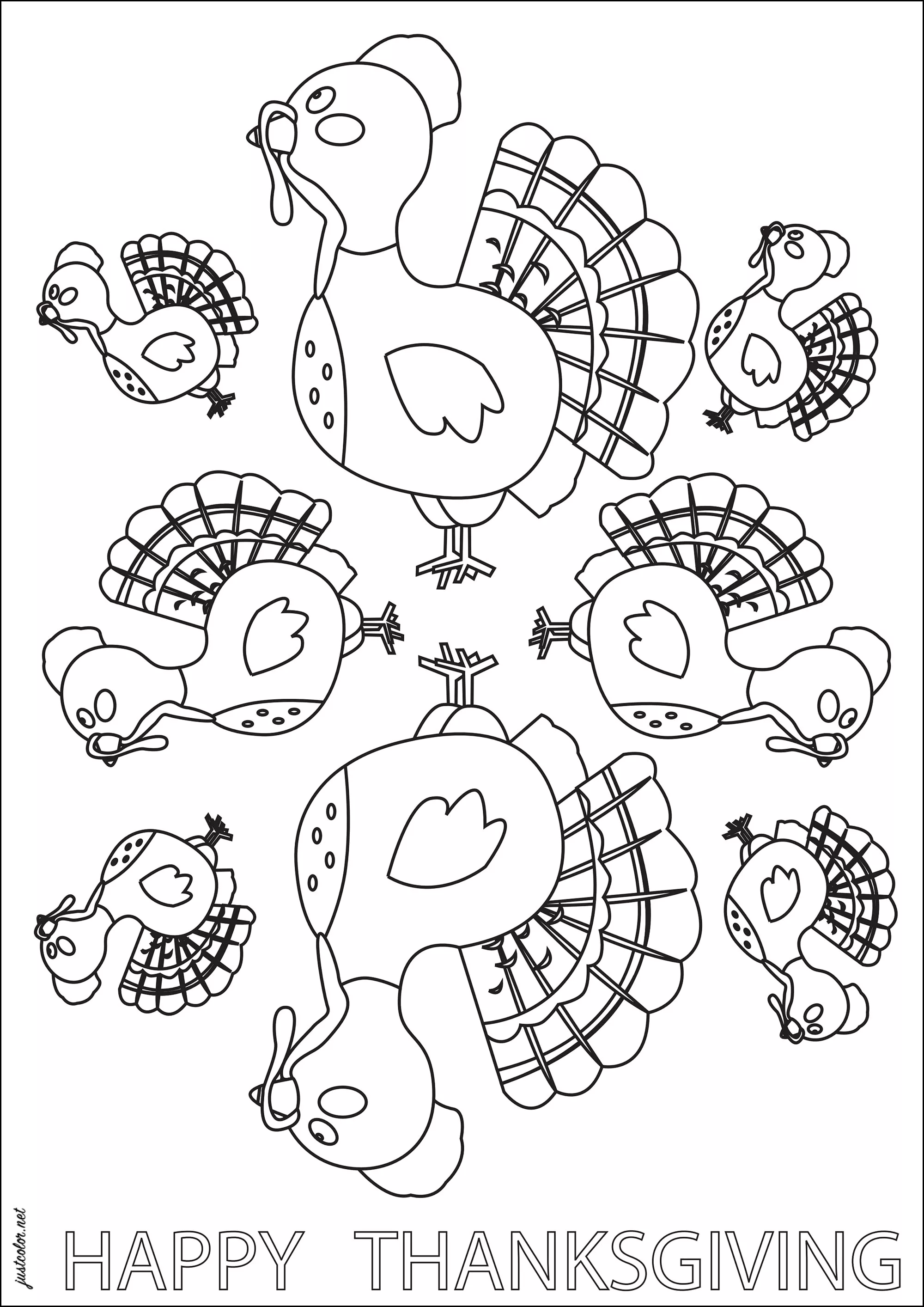 Giorno del ringraziamento tacchini (Pagina Giorno del ringraziamento (Thanksgiving) da Colorare per bambini)