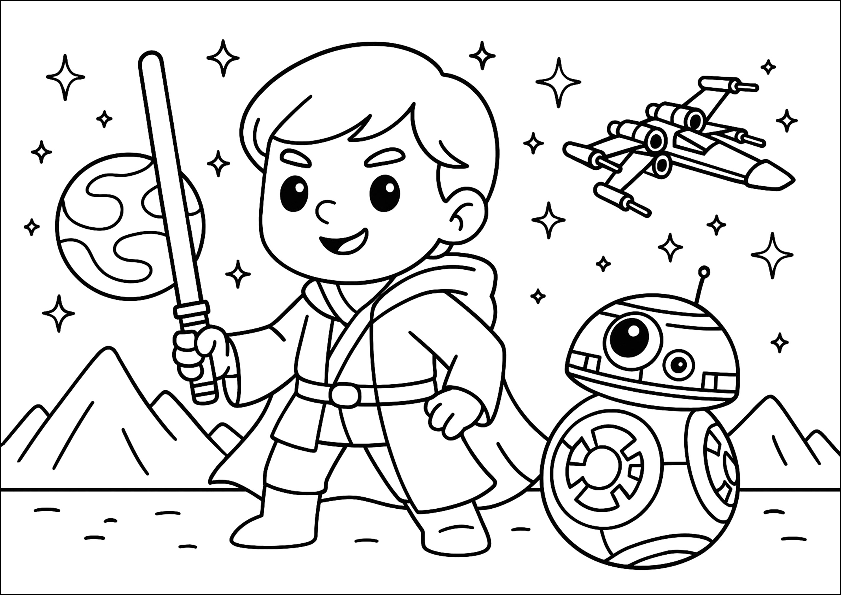 Jedi con BB -8 (Pagina Guerre Stellari da Colorare per bambini)
