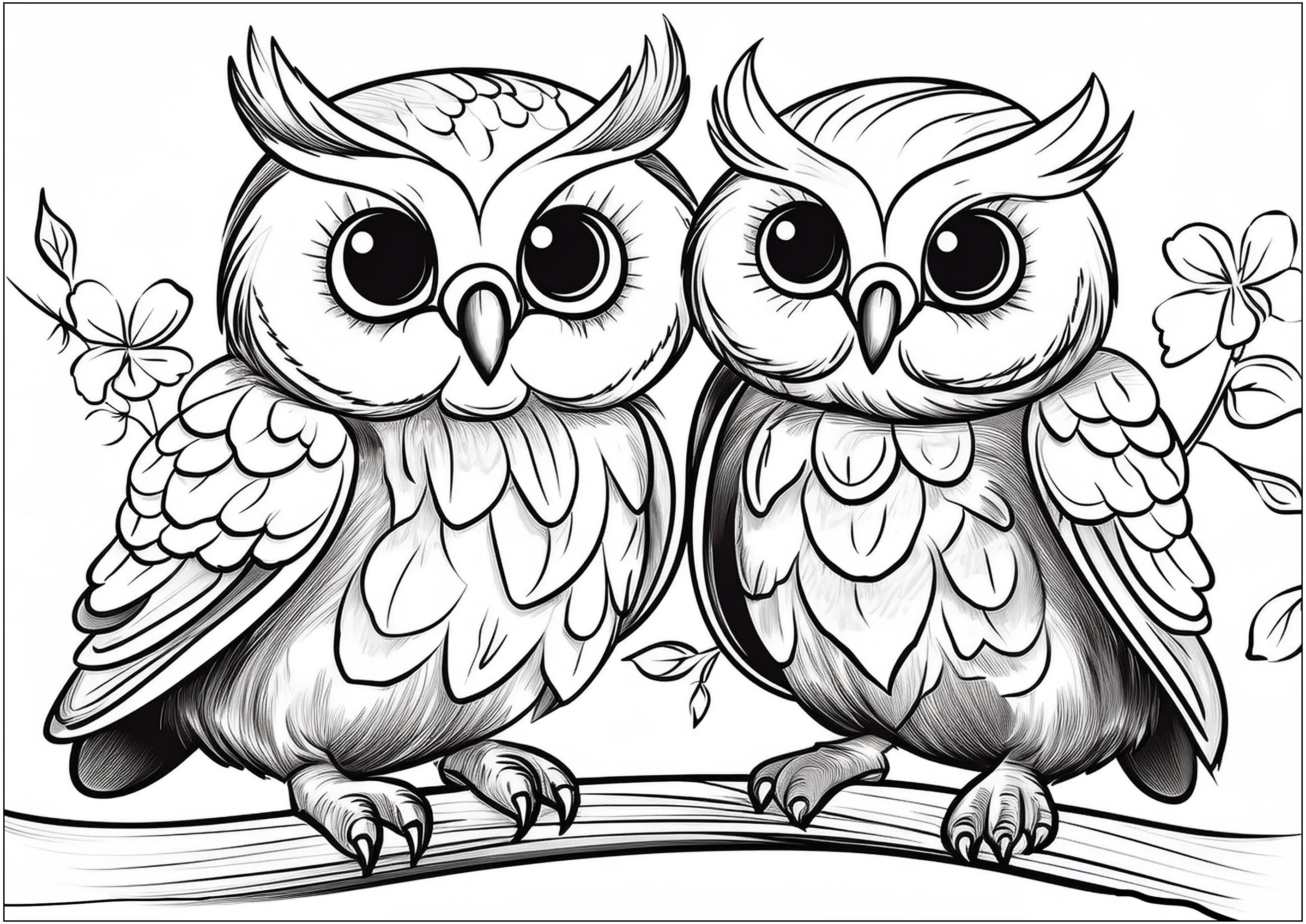 Due piccoli e dolci Gufi (Pagina da Colorare per bambini)