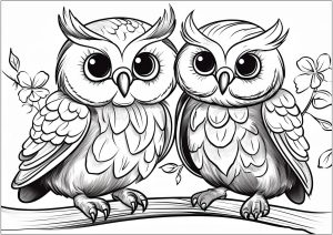 Due piccoli e dolci Gufi (Pagina da Colorare)