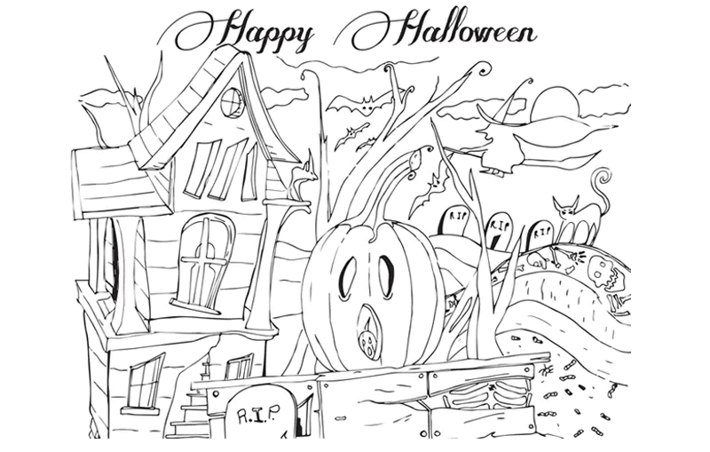 Disegno di Halloween da colorare per bambini.