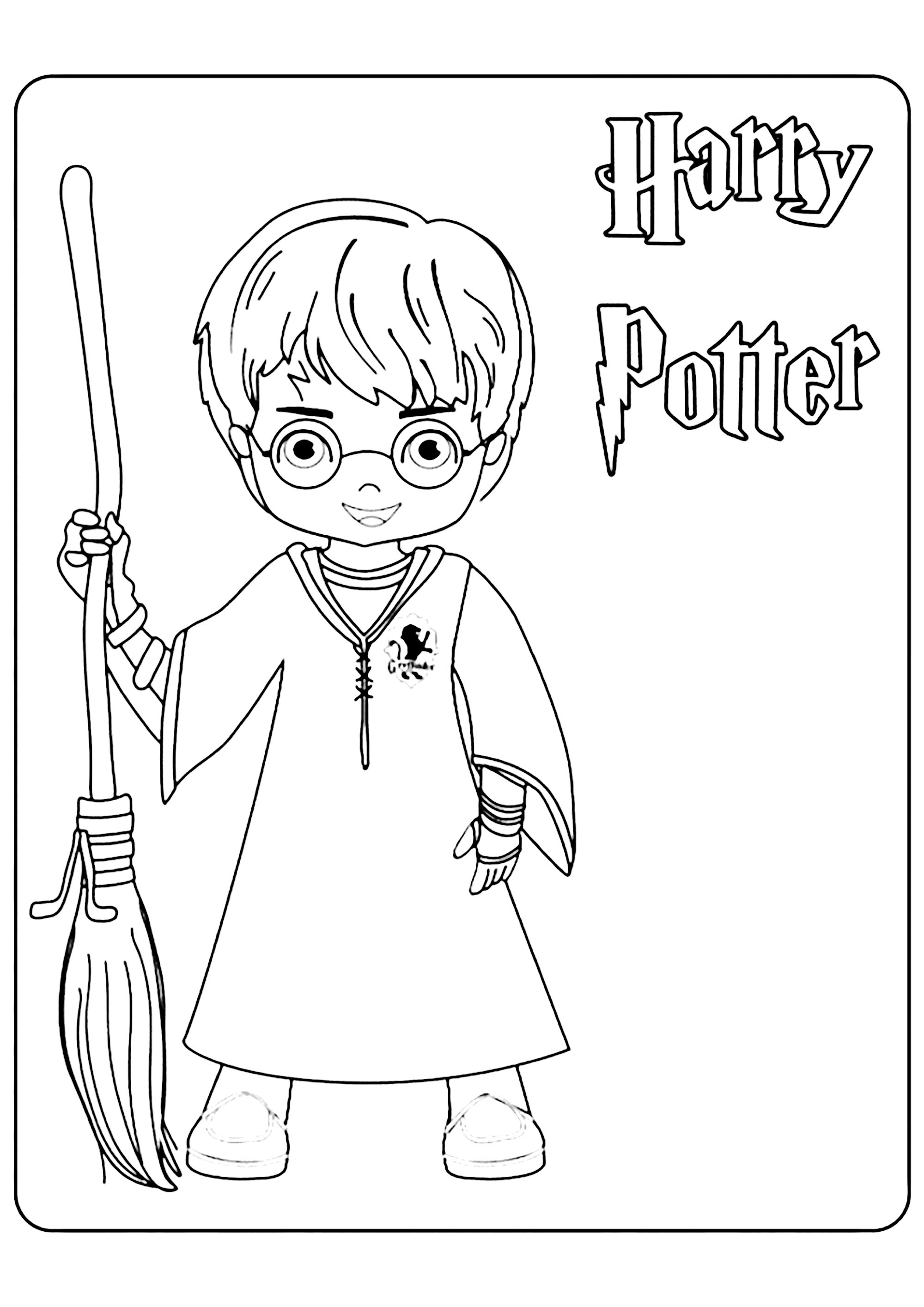 Harry Potter e la sua scopa magica (Pagina da Colorare per bambini)