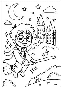L'apprendista stregone sulla sua scopa magica (Pagina Harry Potter da Colorare)