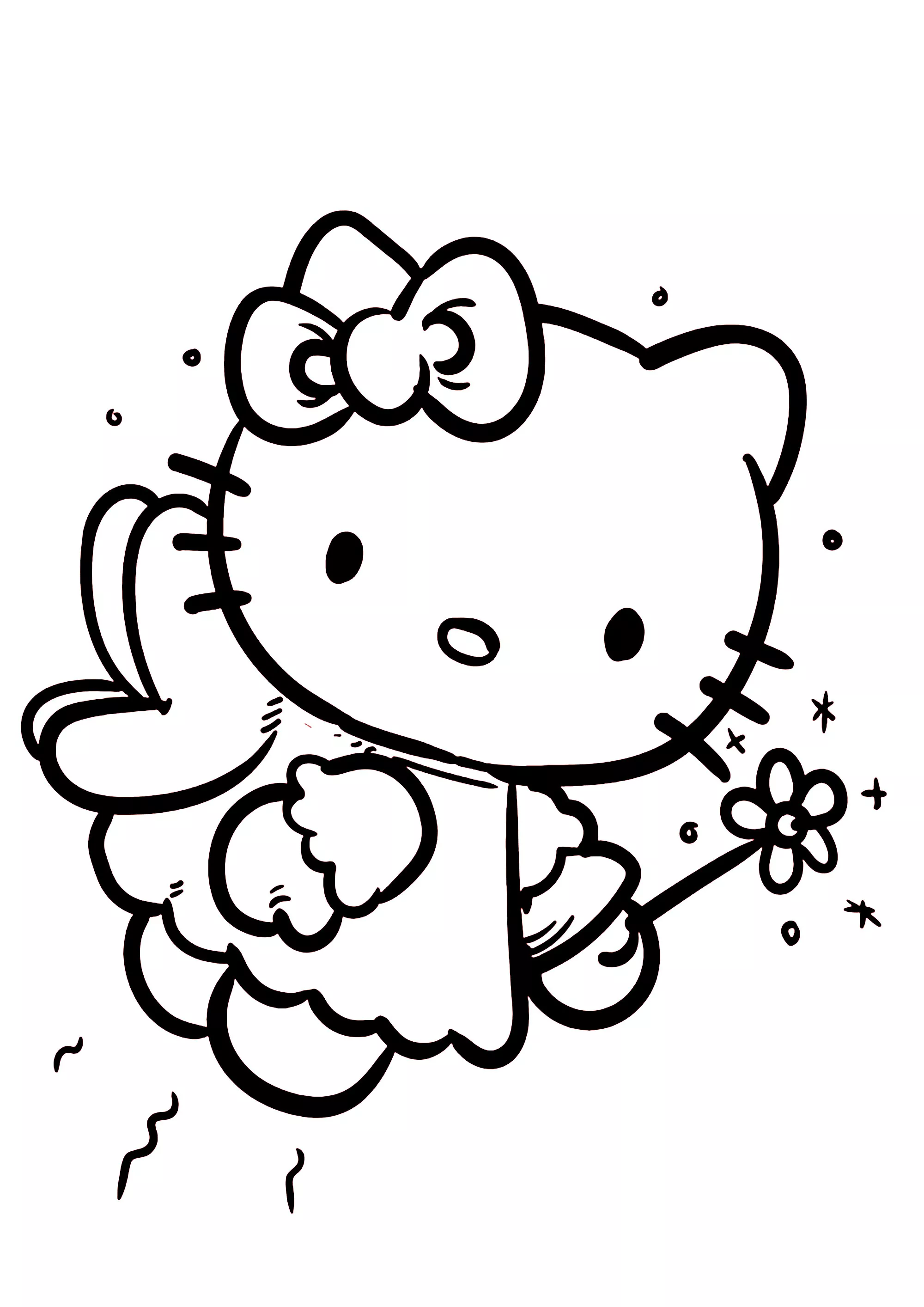 Ciao Kitty, graziosa fata che vola nel cielo. (Pagina Hello Kitty da Colorare per bambini)