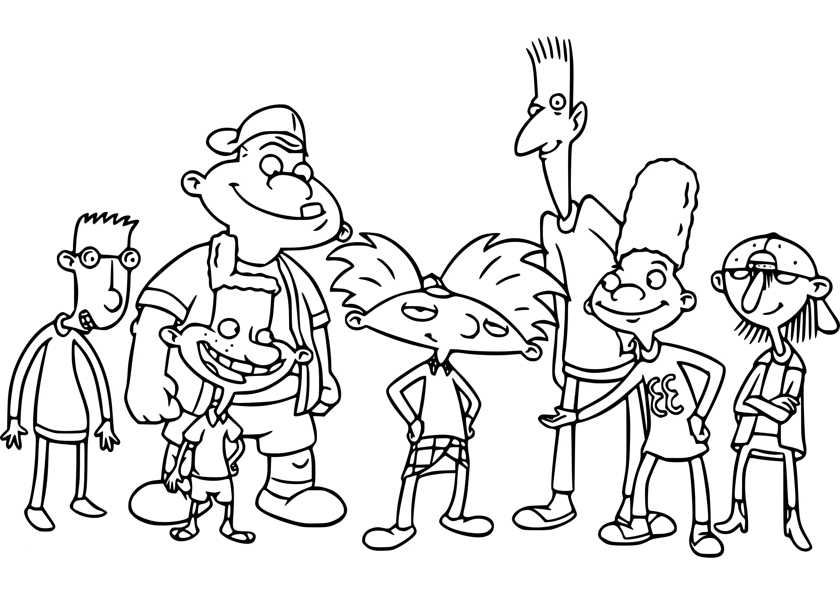I personaggi principali di Hey Arnold (Pagina da Colorare per bambini)