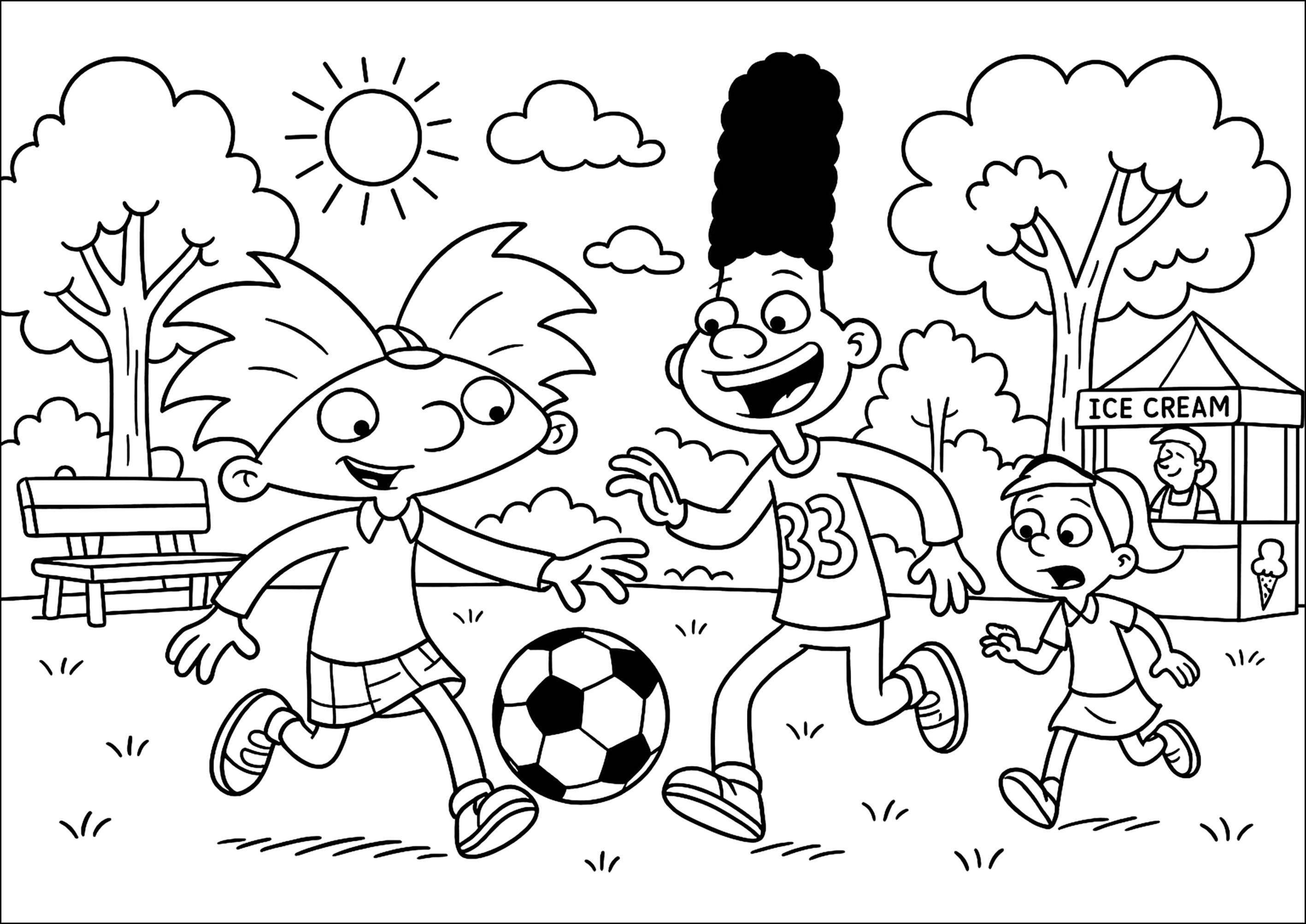 Calcio tra amici (Pagina Hey Arnold da Colorare per bambini)