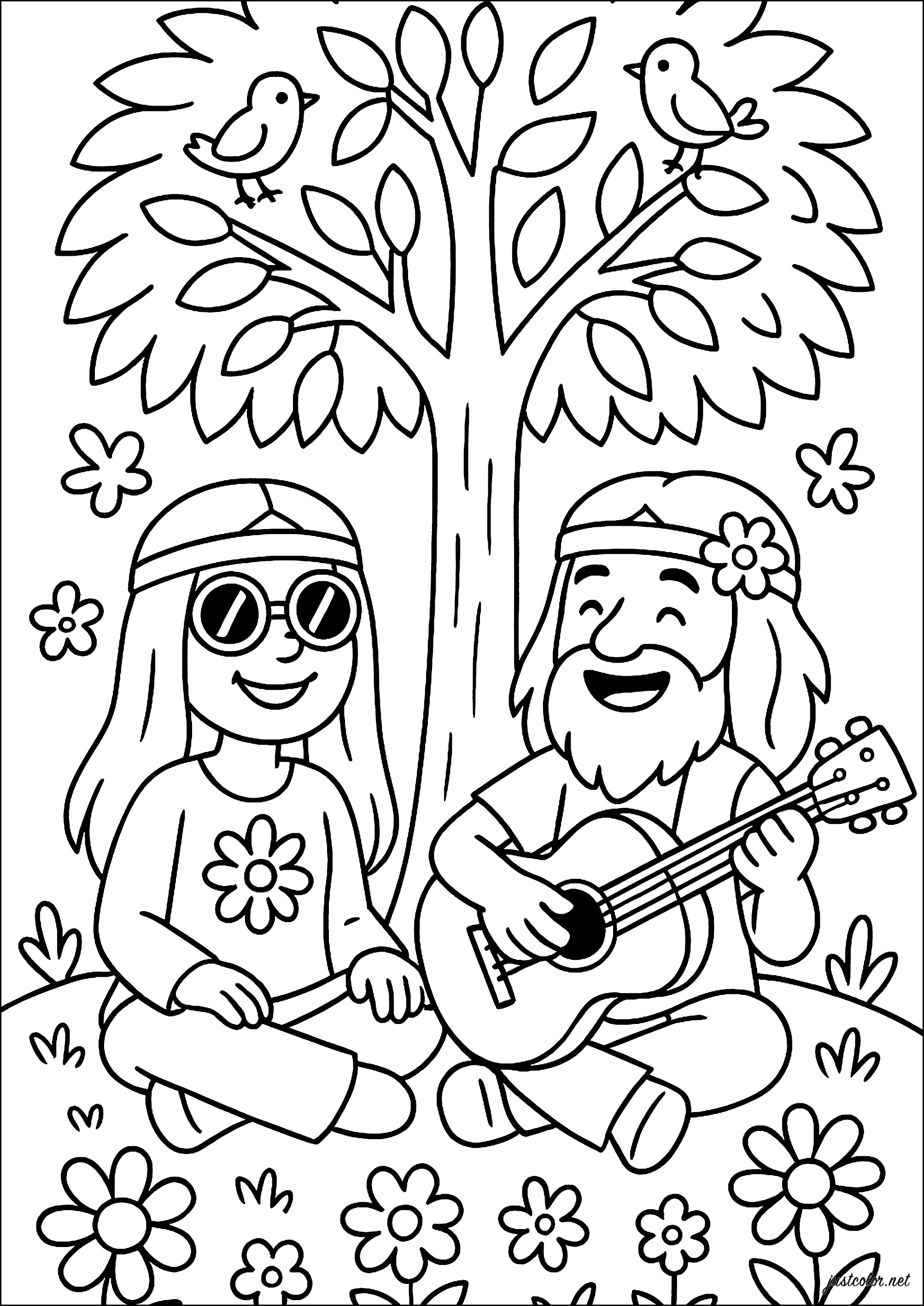 Pausa musicale (Pagina Hippie da Colorare per bambini)