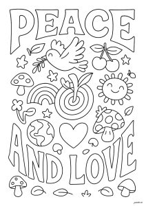 Poster "PACE E AMORE (Pagina Hippie da Colorare)