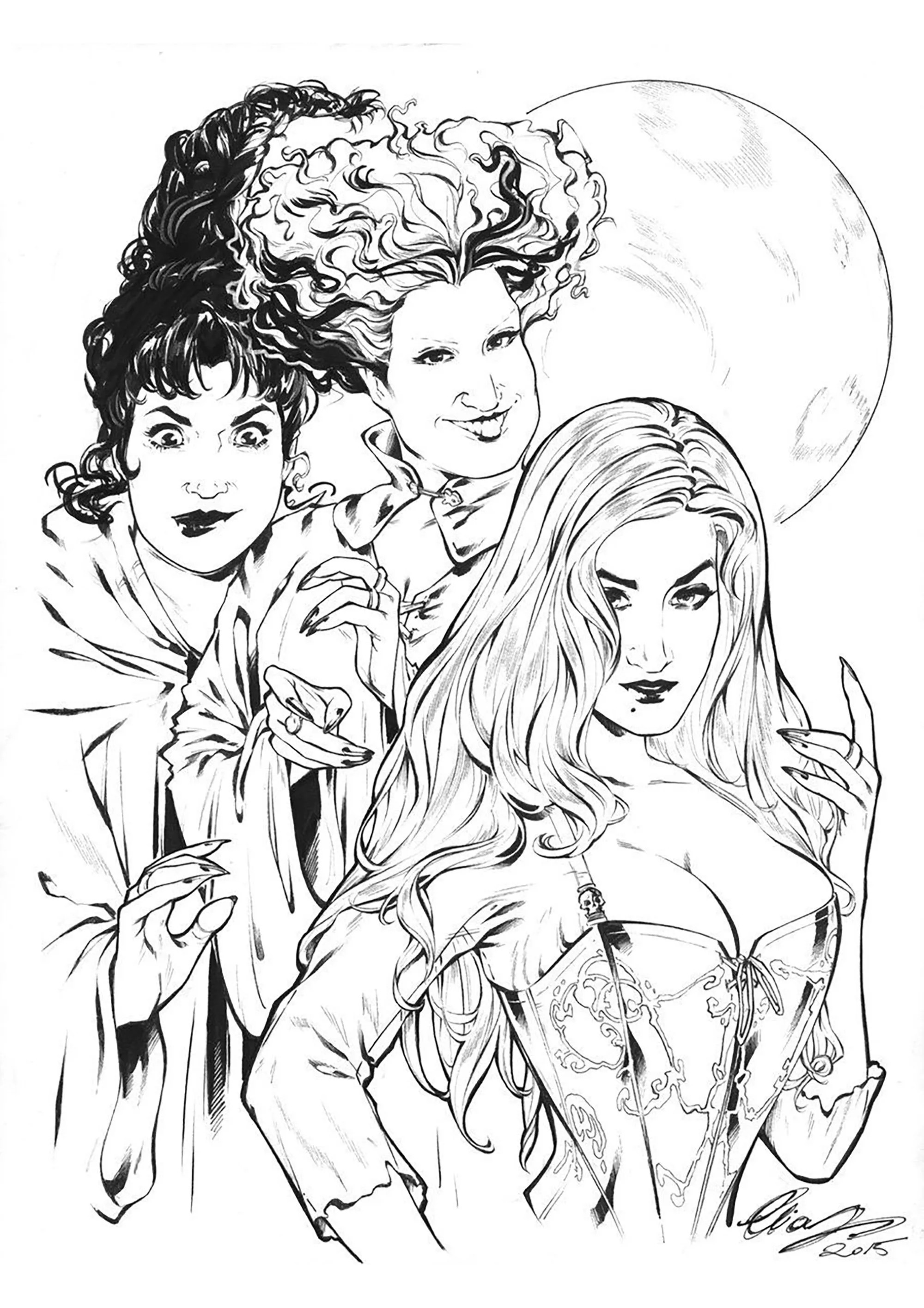 Winifred, Sarah e Mary. (Pagina Hocus Pocus da Colorare per bambini)