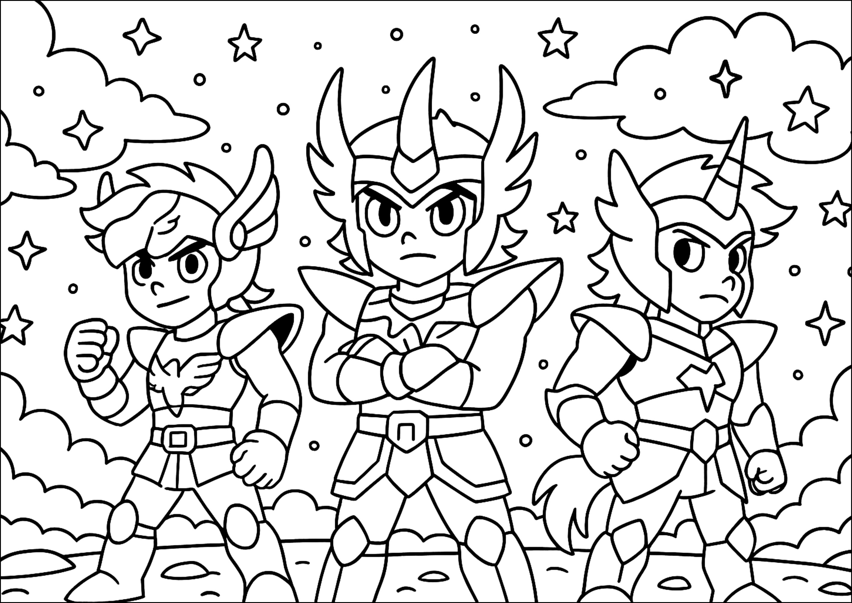 Guerrieri delle Stelle (Pagina I Cavalieri dello Zodiaco da Colorare per bambini)