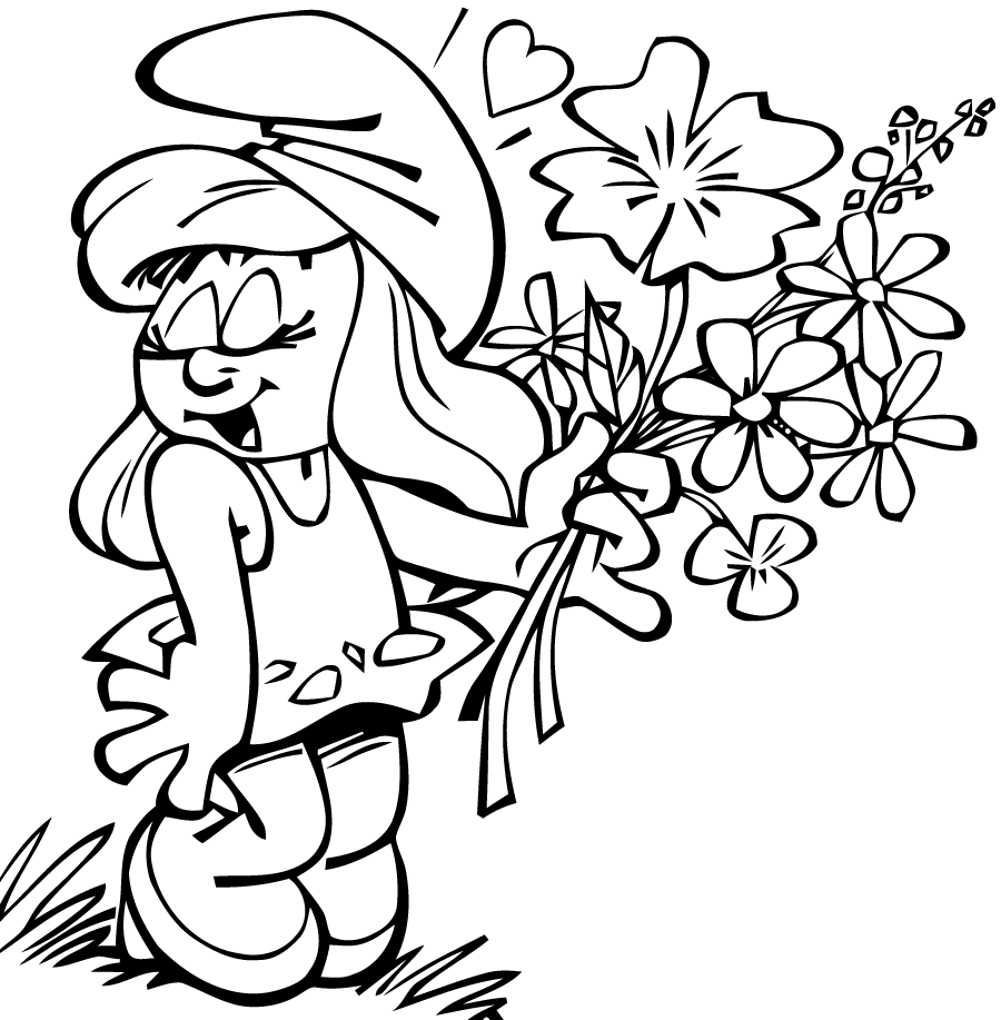 Puffetta con fiori (Pagina I Puffi da Colorare per bambini)