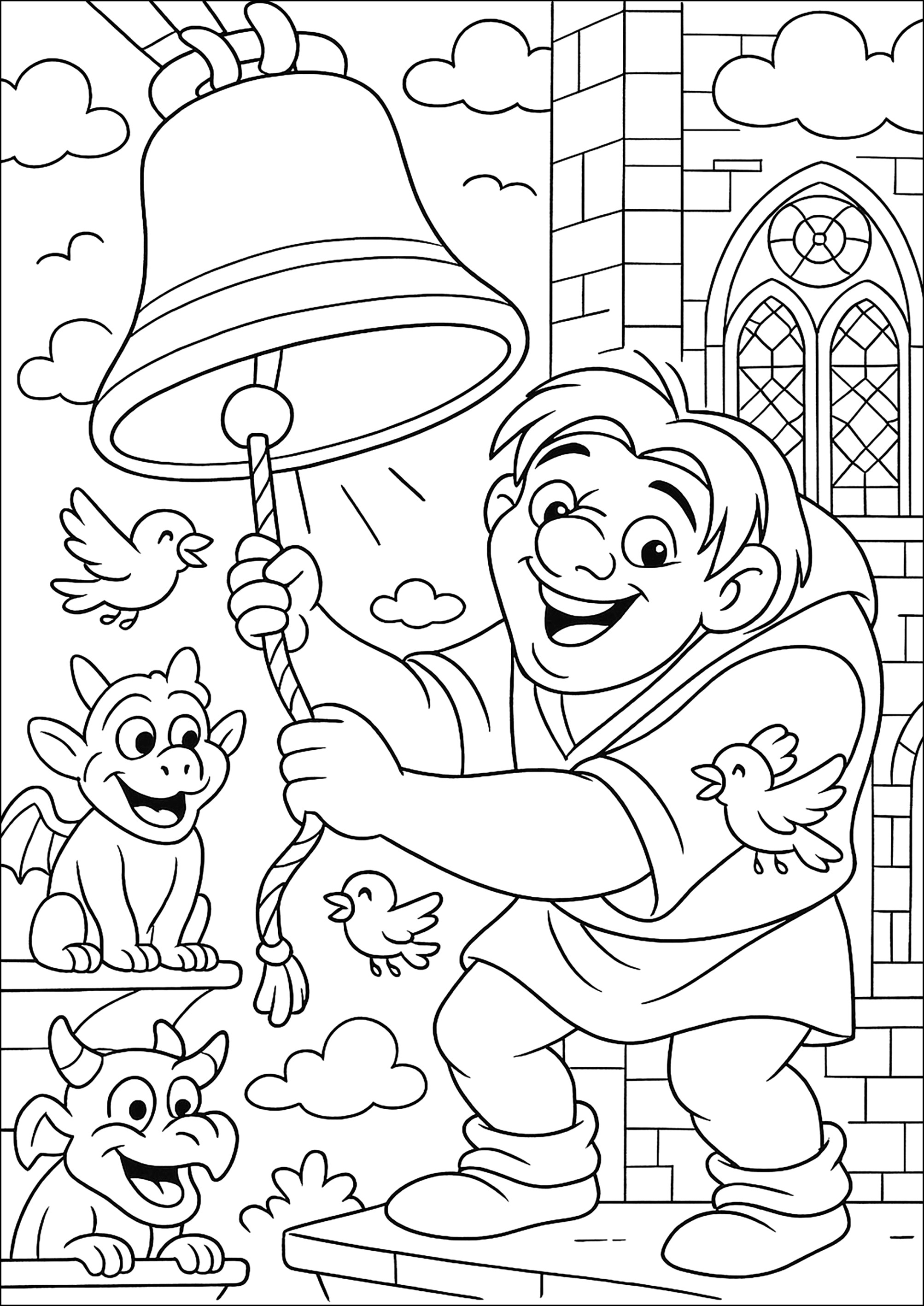 Campanile animato (Pagina Il gobbo di Notre Dame da Colorare per bambini)