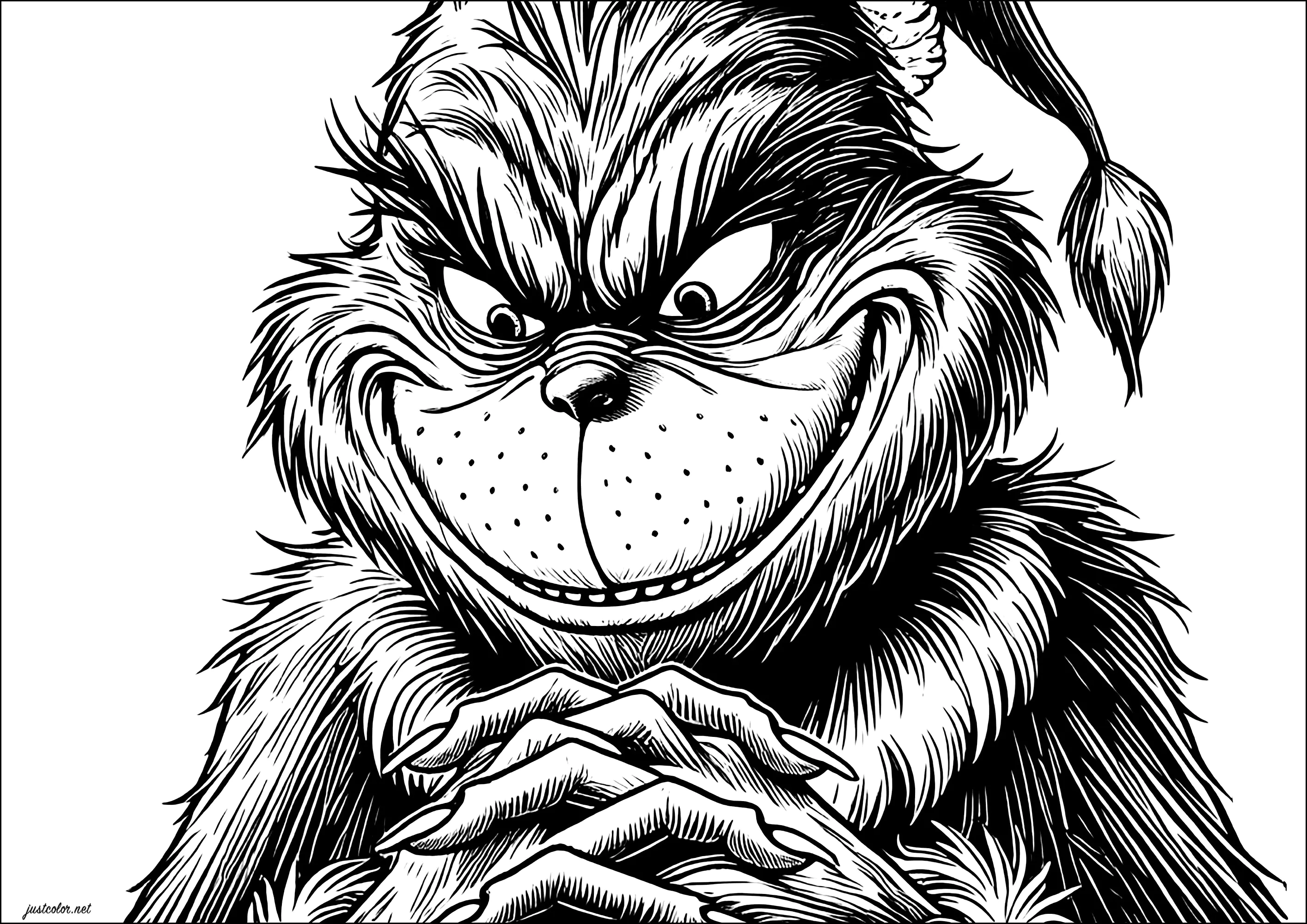 Il Grinch e il suo sguardo malizioso (Pagina da Colorare per bambini)