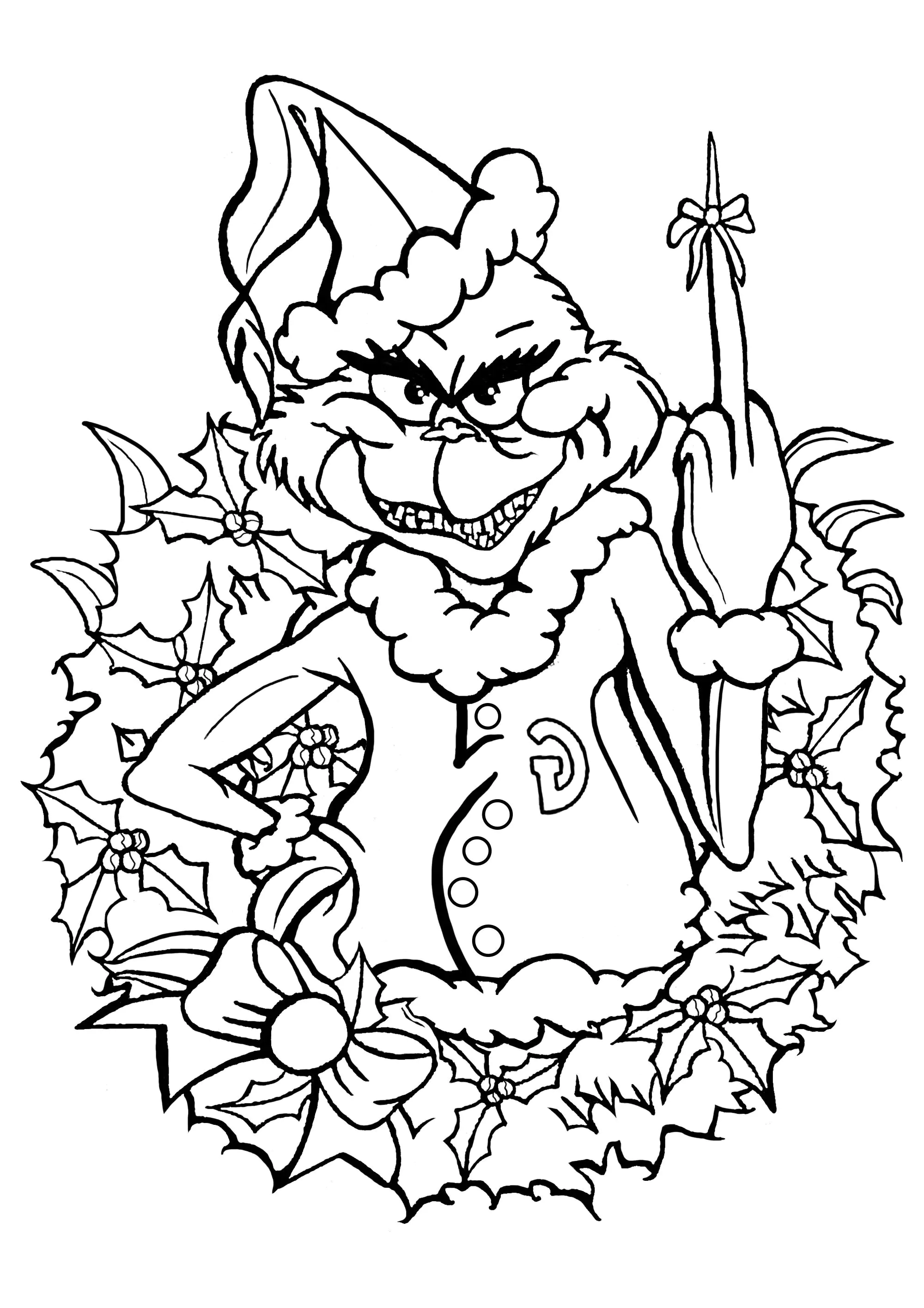 Pagina da colorare gratuita e gratis per bambini con Il Grinch gratis da scaricare