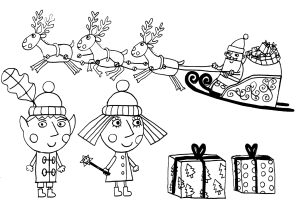 Babbo Natale passa per Ben e Holly. (Pagina Il Piccolo Regno di Ben e Holly da Colorare)