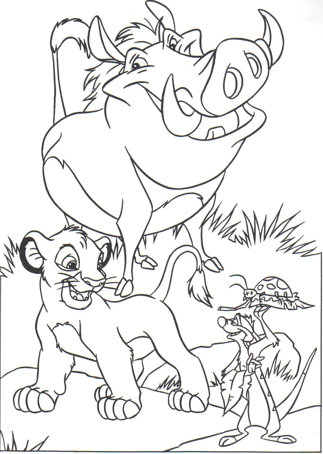 I tre amici del Re Leone (Pagina Il Re Leone da Colorare per bambini)