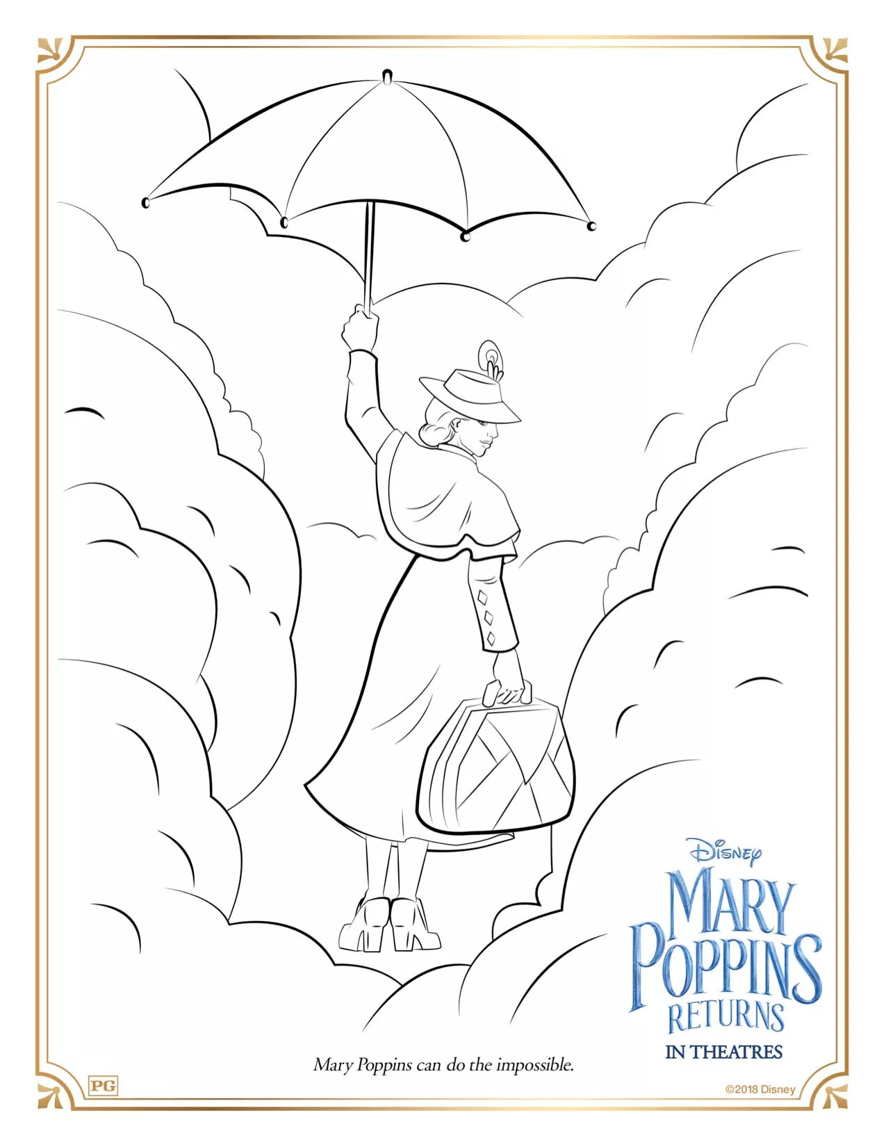 Mary Poppins nel secondo capitolo delle sue avventure. (Pagina Il Ritorno Di Mary Poppins da Colorare per bambini)