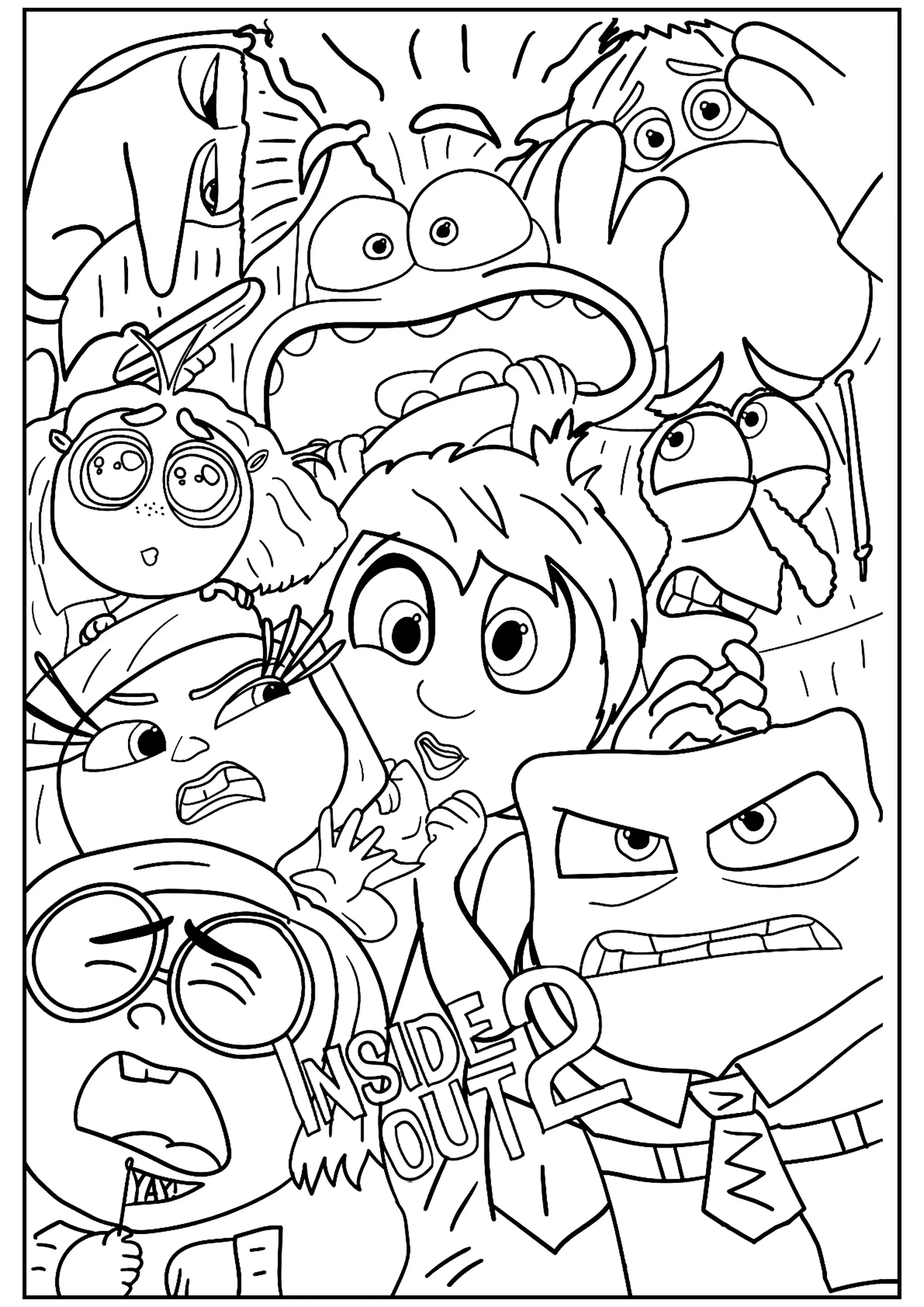 Riley e tutte le sue emozioni (Pagina Inside Out 2 da Colorare per bambini)