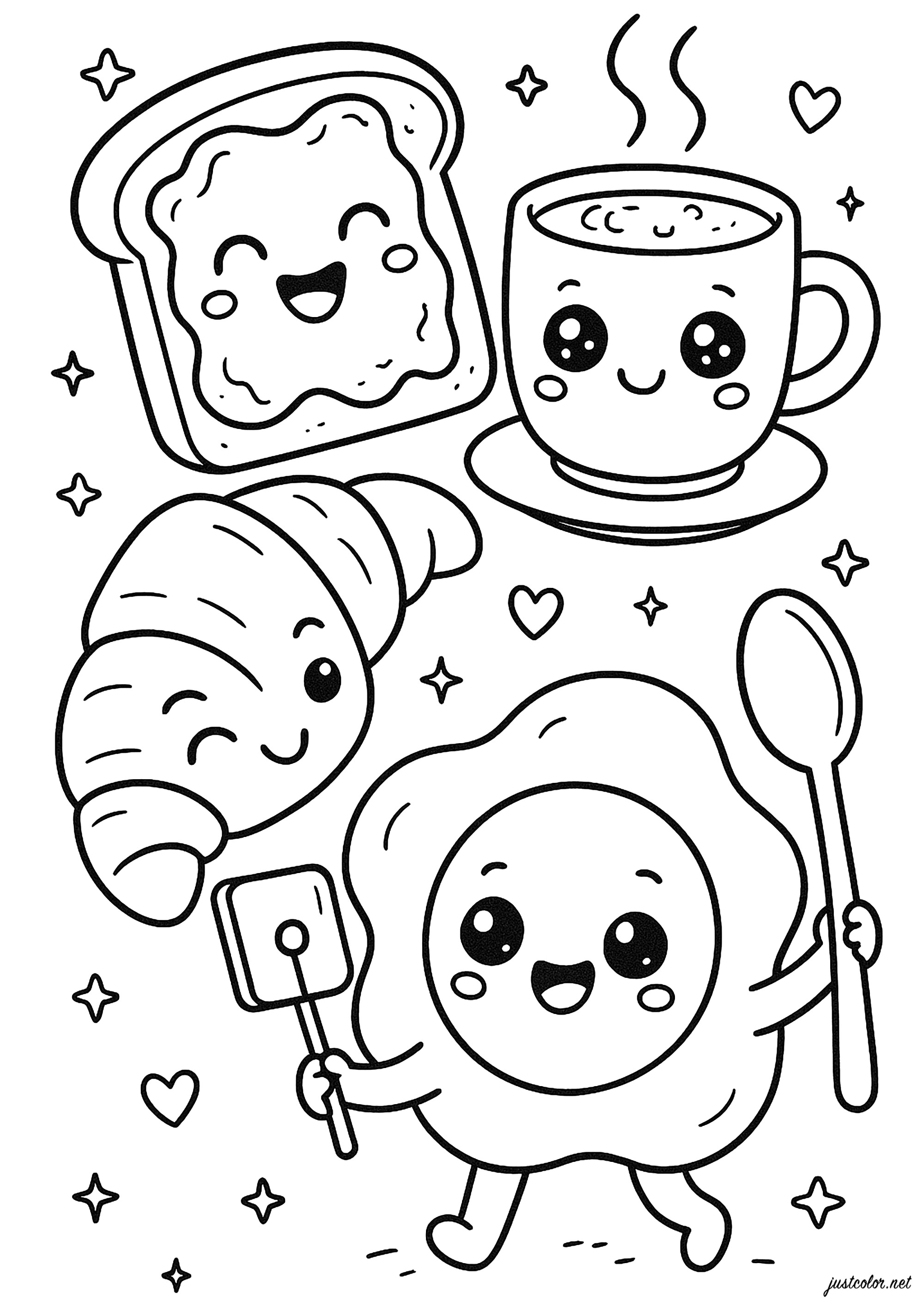 Colazione (Pagina Kawaii da Colorare per bambini)