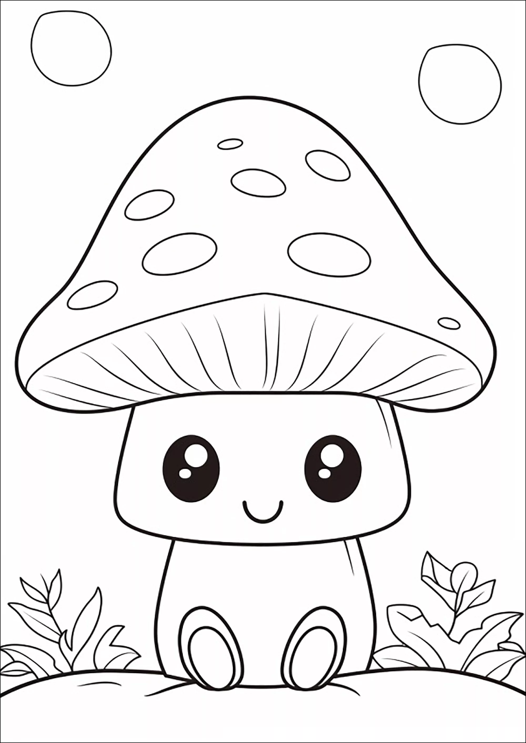 Piccolo fungo disegnato in stile Kawaii. (Pagina da Colorare per bambini)