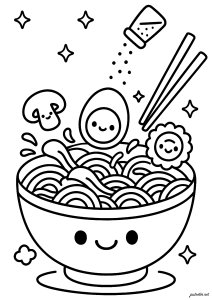 Ciotola di noodles / Ramen (Pagina Kawaii da Colorare)