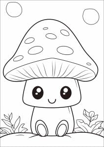 Pagina da Colorare per bambini : Piccolo fungo disegnato in stile Kawaii.
