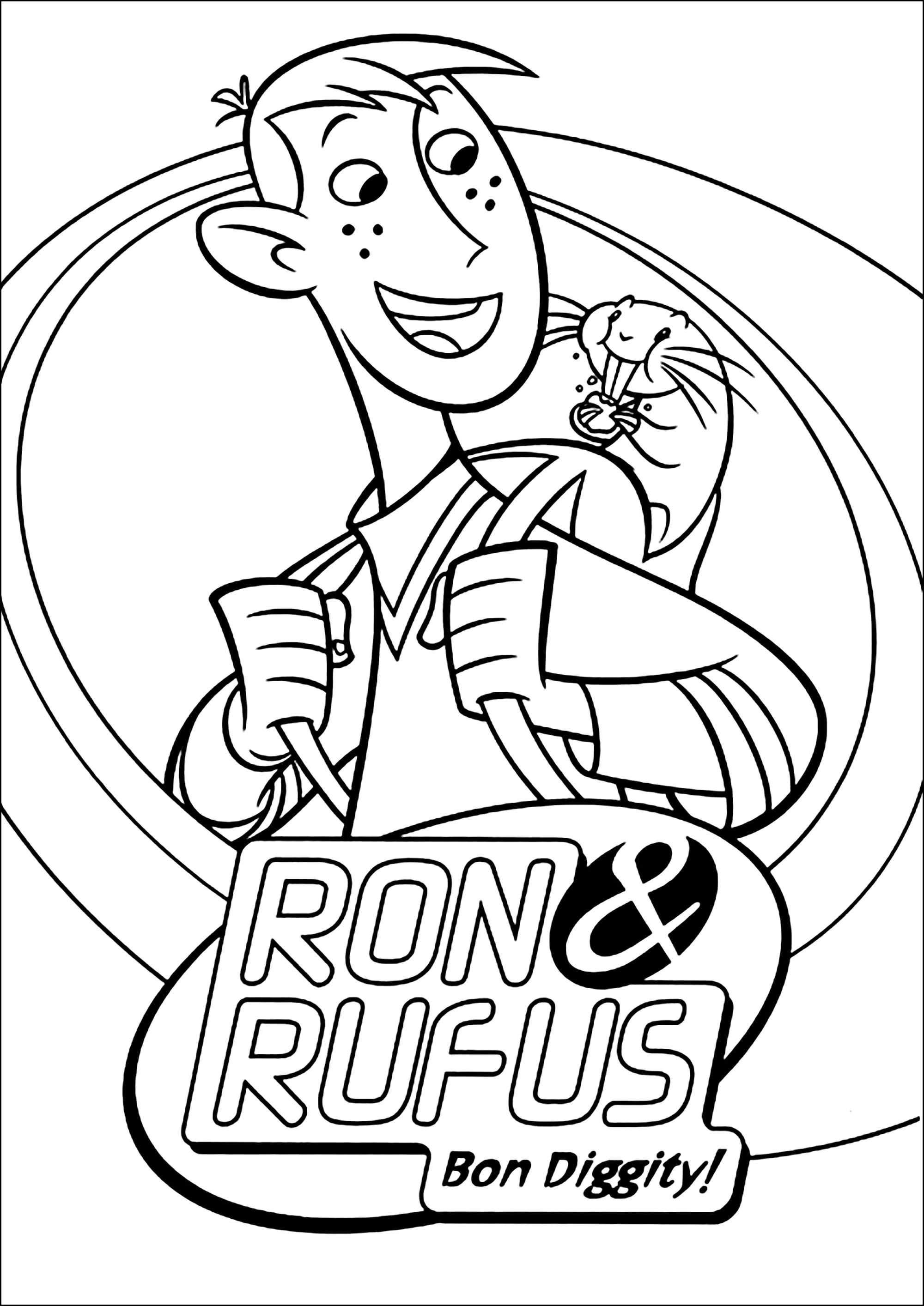Ron con il suo amico Rufus (Pagina Kim Possible da Colorare per bambini)