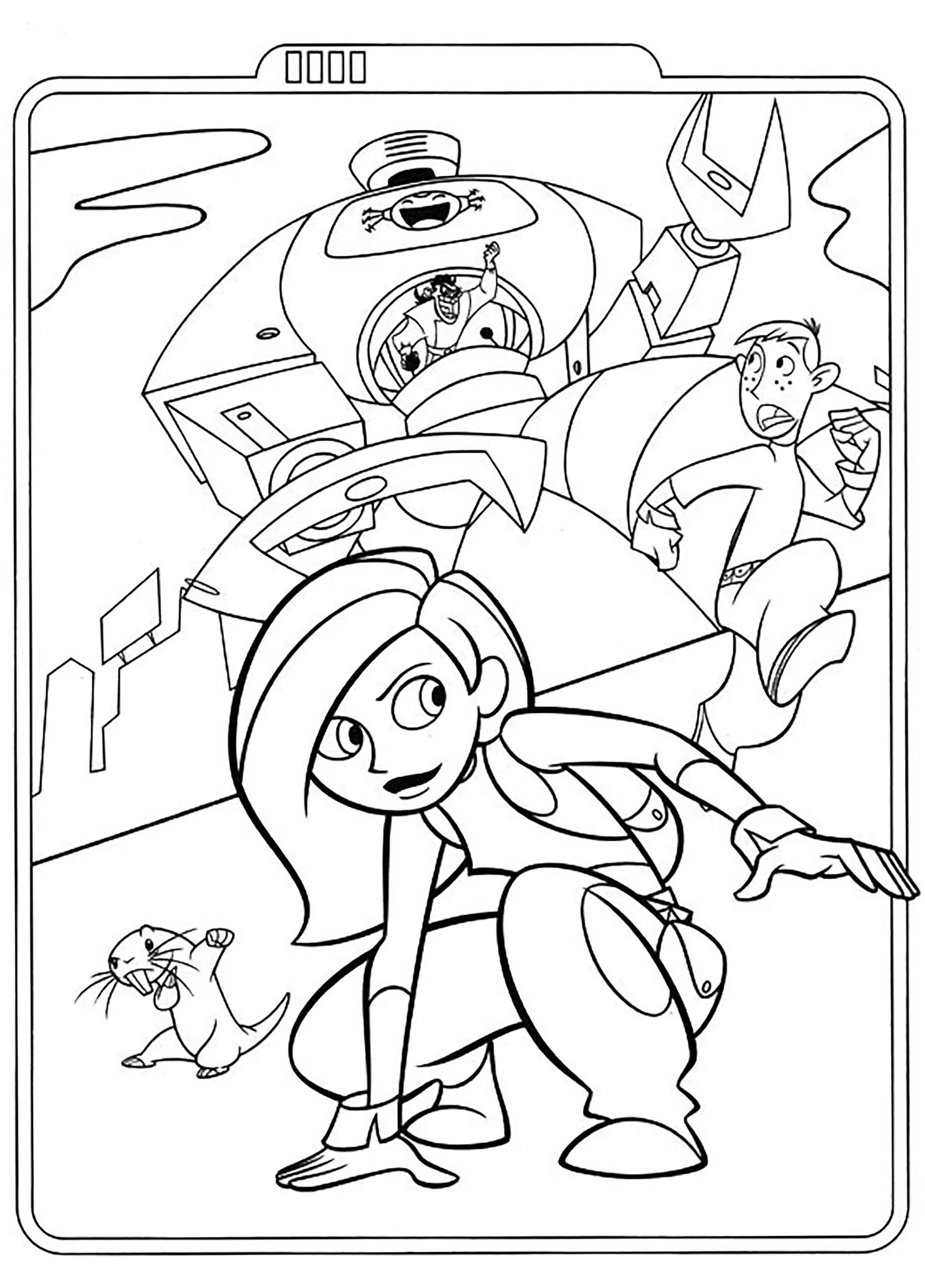 Kim Possible affronta un robot malvagio (Pagina da Colorare per bambini)