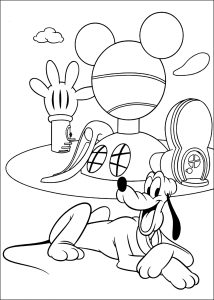 Pluto davanti alla Casa di Topolino (Pagina La Casa di Topolino da Colorare)