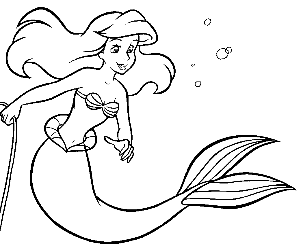 Colorazione molto facile di Ariel (Pagina La Sirenetta da Colorare per bambini)