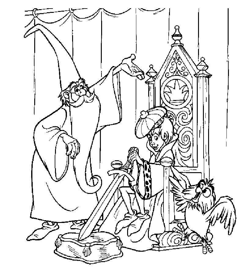 Colora gratuitamente Merlin l'incantatore. (Pagina La spada nella roccia da Colorare per bambini)
