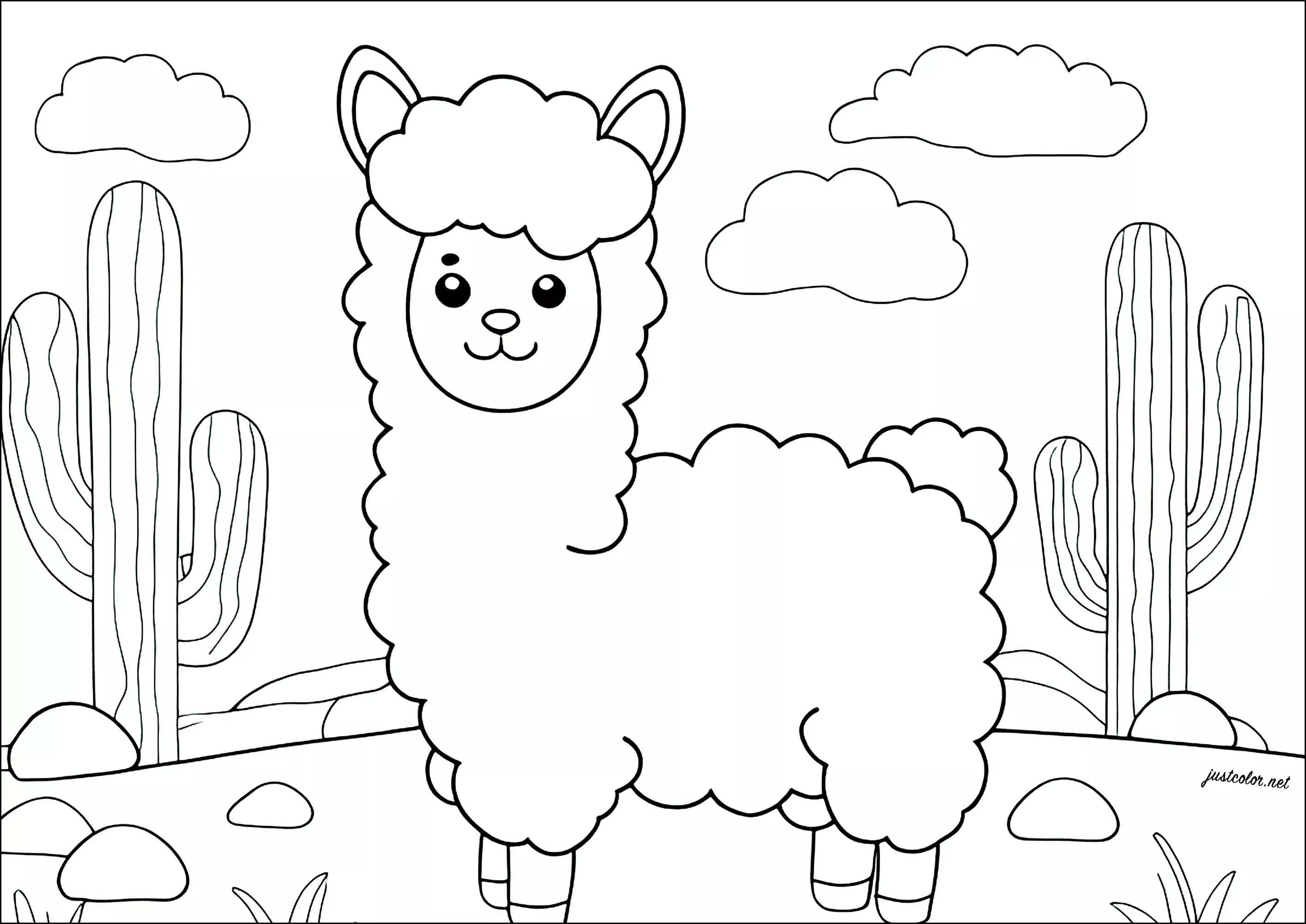 Lama nel deserto (Pagina da Colorare per bambini)