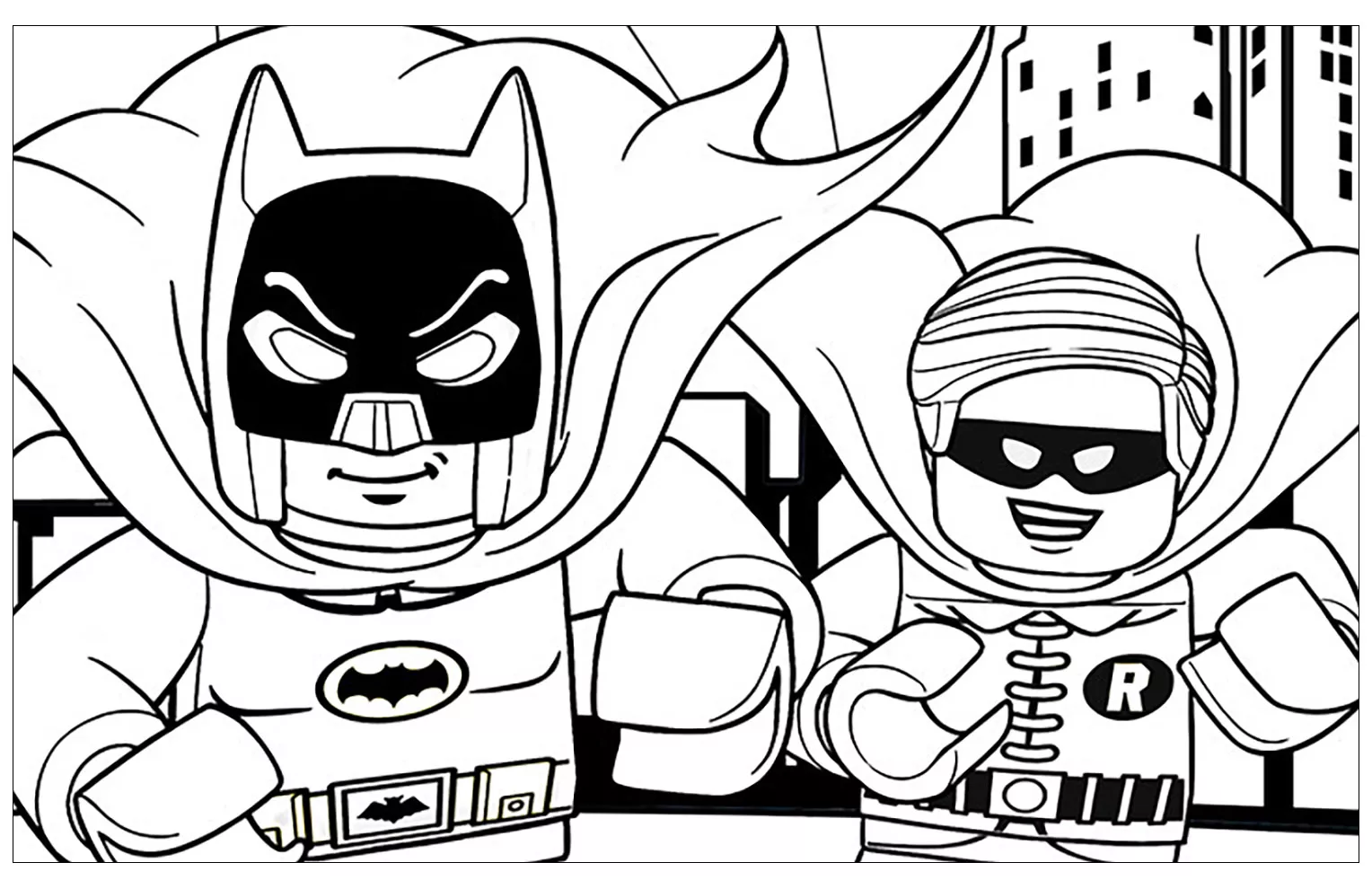 Batman e il suo fedele Robin! (Pagina Lego Batman da Colorare per bambini)