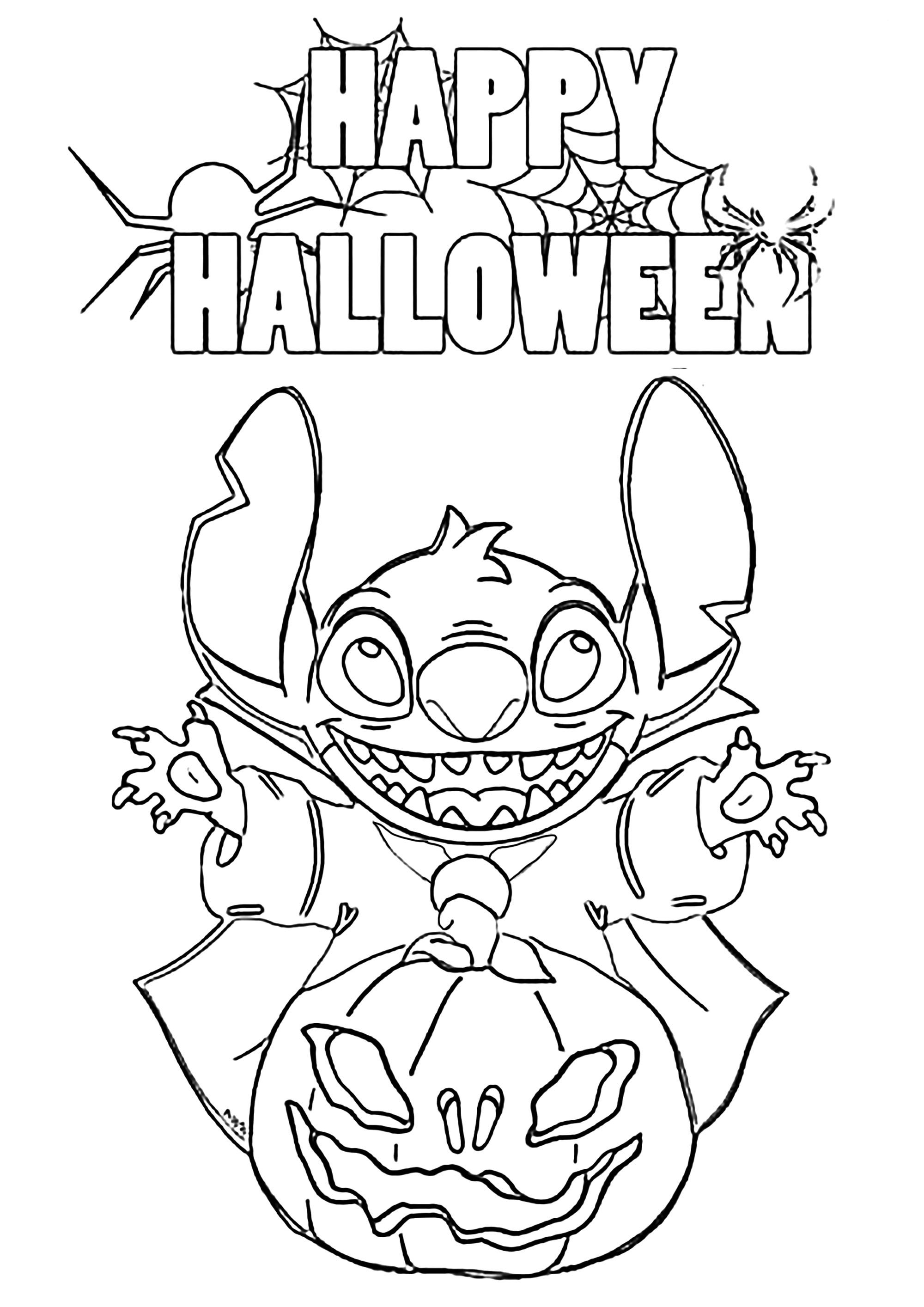 Stitch come un vampiro con una zucca. (Pagina Lilo e Stitch da Colorare) Stitch come un vampiro con una zucca. (Pagina Lilo e Stitch da Colorare per bambini)