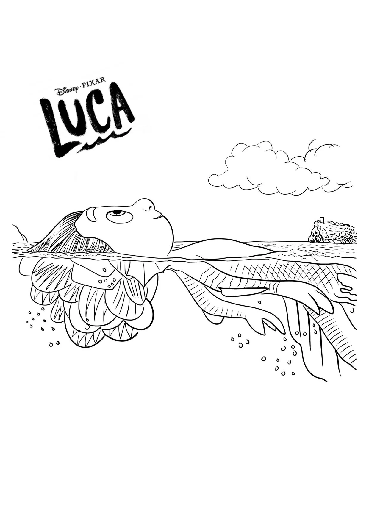 Luca: semplice colorazione del personaggio principale. (Pagina da Colorare per bambini)