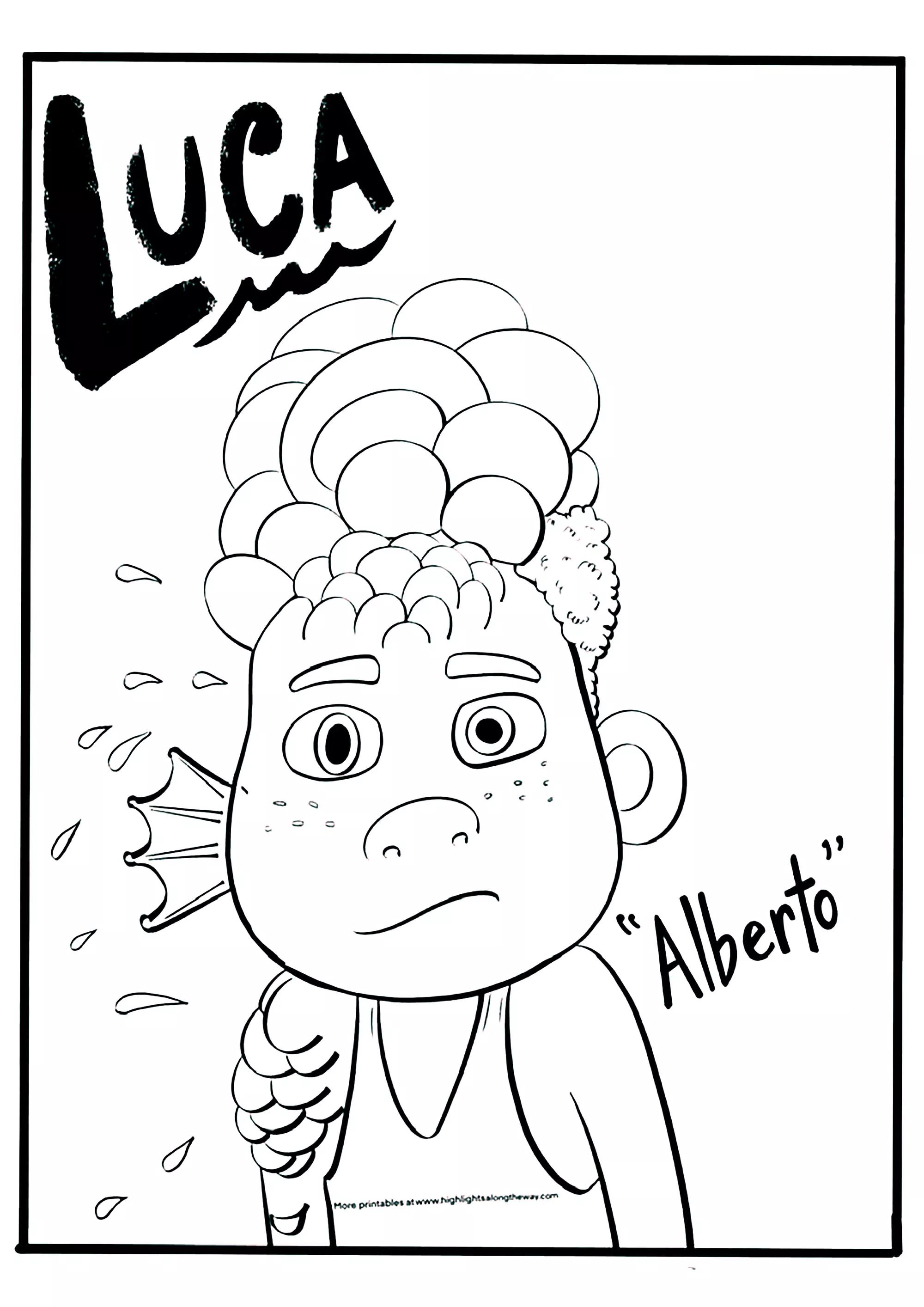Alberto si trasforma. (Pagina Luca da Colorare per bambini)